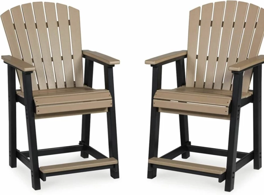 Signature Design by Ashley Transville Outdoor HDPE Barstool Set of 2, Gray Patio Bar Stools for Deck or Poolside