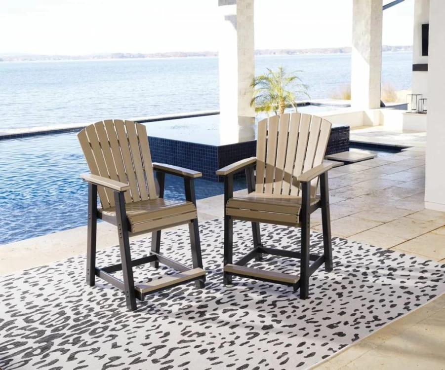 Signature Design by Ashley Transville Outdoor HDPE Barstool Set of 2, Gray Patio Bar Stools for Deck or Poolside