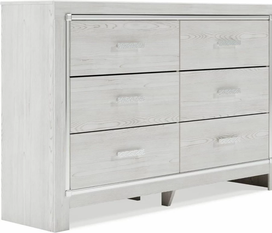 Signature Design by Ashley Altyra Modern Glam 6-Drawer Dresser - Whitewash Finish Stylish Bedroom Chest