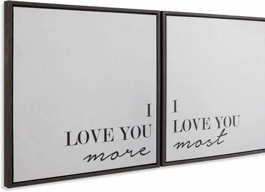 Signature Design by Ashley Adline "I Love You More, I Love You Most" Black & White Wall Art Set, 24x24 Inches, 2-Piece Canvas Prints