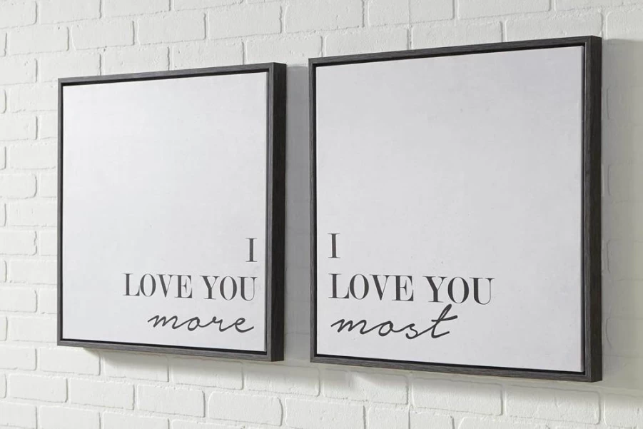 Signature Design by Ashley Adline "I Love You More, I Love You Most" Black & White Wall Art Set, 24x24 Inches, 2-Piece Canvas Prints