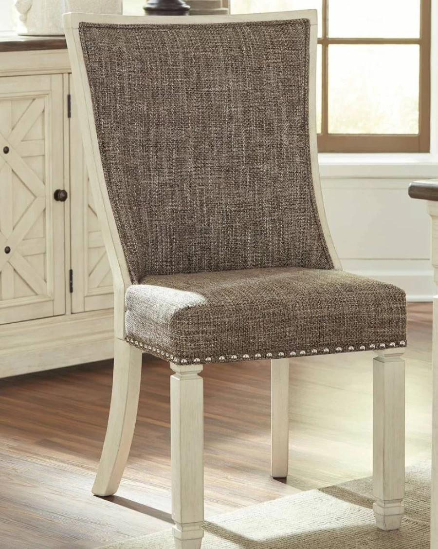 Signature Design by Ashley Bolanburg Modern Farmhouse Dining Chairs - Set of 2, Brown Upholstered Seats, Rustic Chic Kitchen & Dining Room Furniture