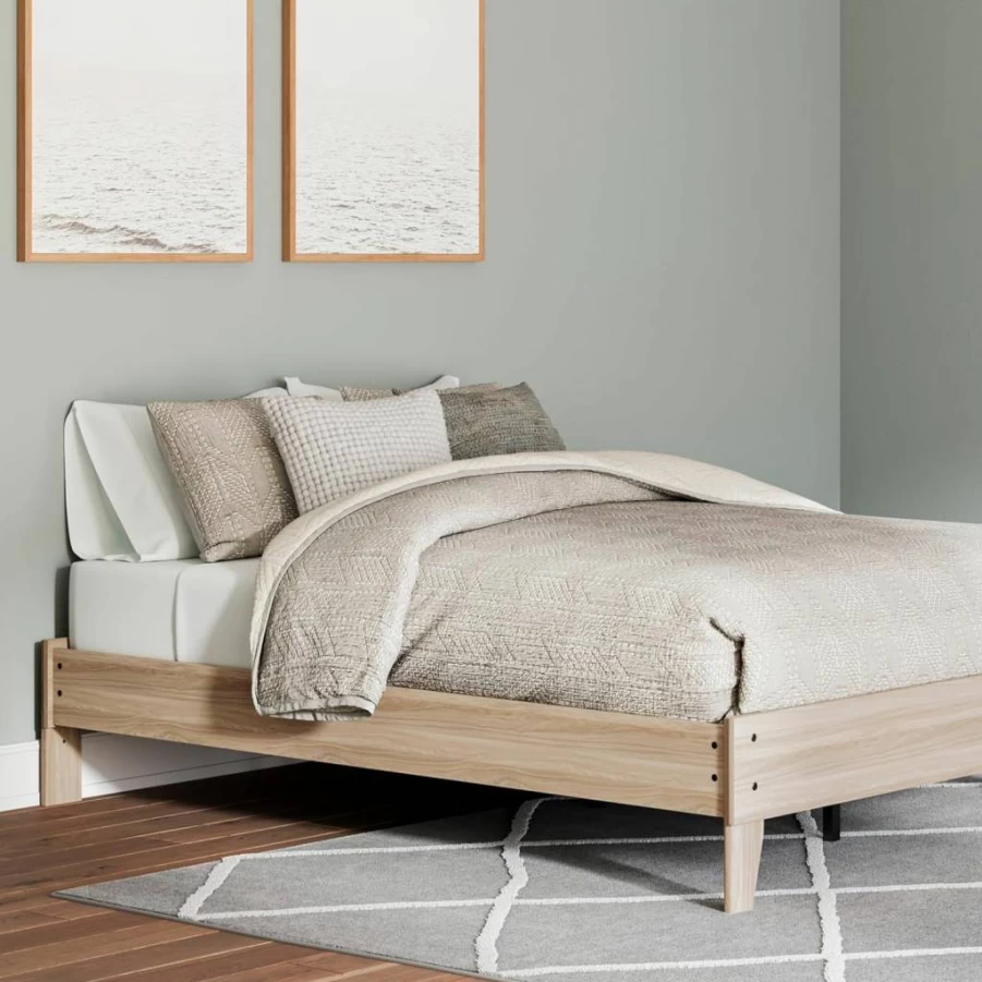 Signature Design by Ashley Neilsville Solid Wood Platform Bed in Natural Beige Finish - Full Size Butcher Block Style