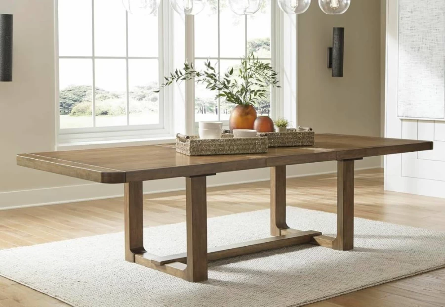 Signature Design by Ashley Cabalynn Farmhouse Extendable Dining Table with Removable Leaf, Light Brown Finish, Rustic Style
