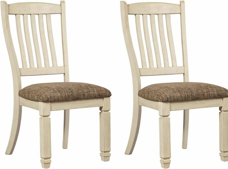 Signature Design by Ashley Bolanburg 20" Upholstered Dining Chair Set of 2, Antique White Fabric, Modern Kitchen Side Chairs, Comfortable Seating for Dining Room