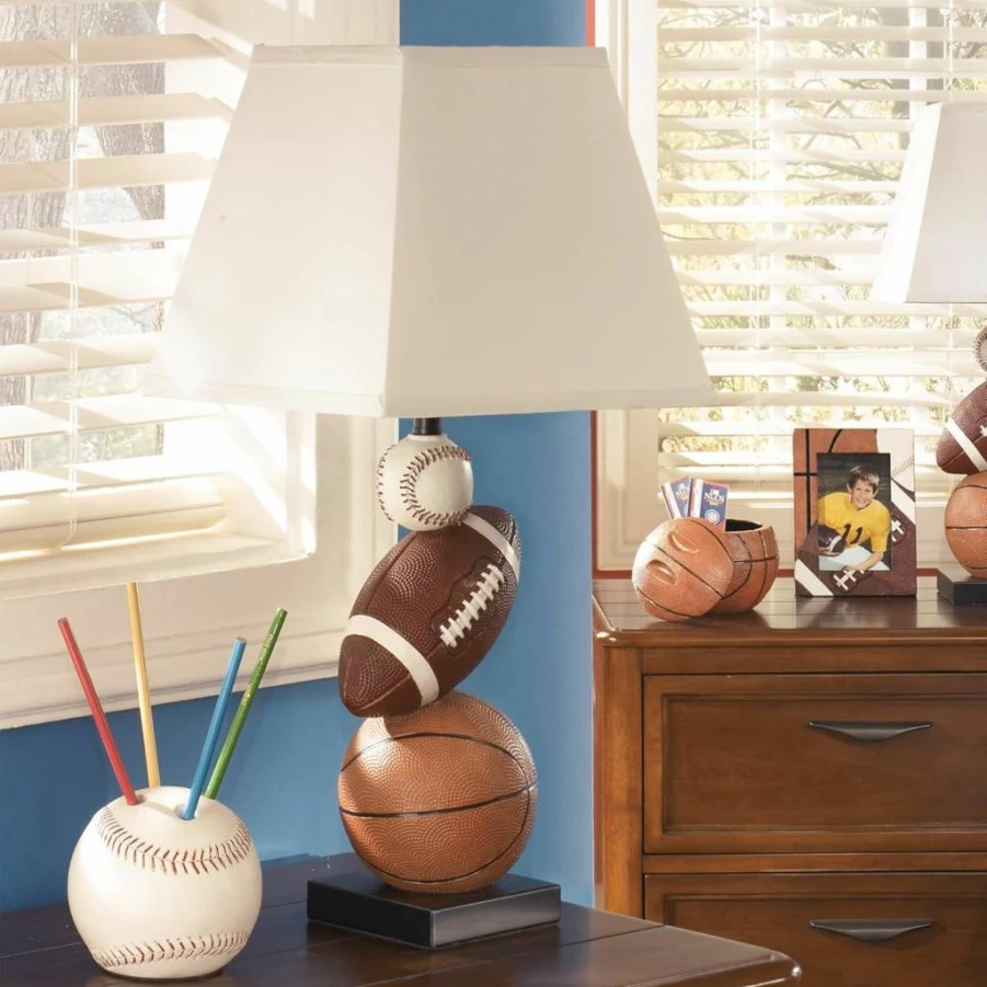 Signature Design by Ashley Nyx Youth 24" Sports Theme Table Lamp - Brown & Orange Baseball & Football Decor