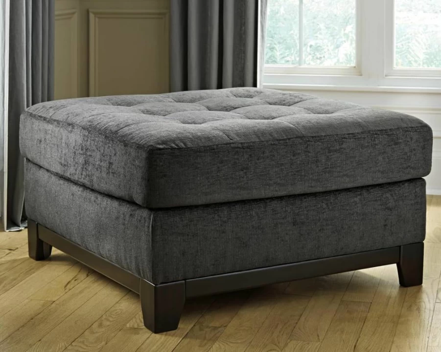 Signature Design by Ashley Reidshire Modern Square Tufted Oversized Storage Ottoman in Gray – Contemporary Accent Footrest Stool