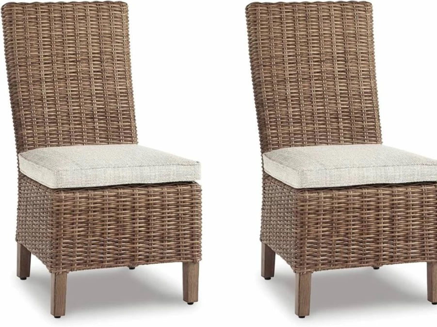 Signature Design by Ashley Beachcroft Brown Wicker Armchair with Cushion - Set of 2