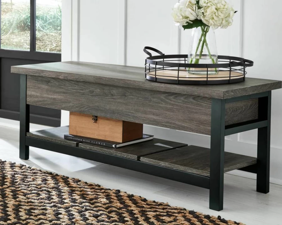 Signature Design by Ashley Rhyson Modern Upholstered Storage Bench in Black & White, Stylish Entryway or Bedroom Seat with Hidden Compartment