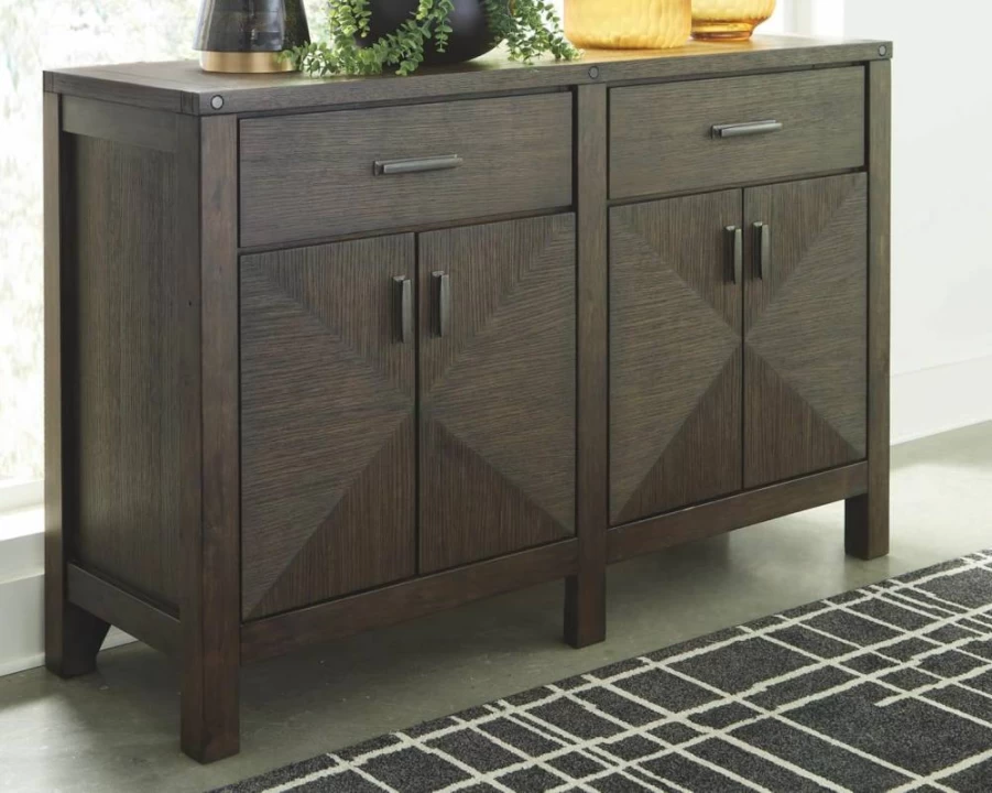 Signature Design by Ashley Dellbeck Modern Dining Room Buffet Cabinet - Stylish Brown Sideboard Server for Contemporary Decor
