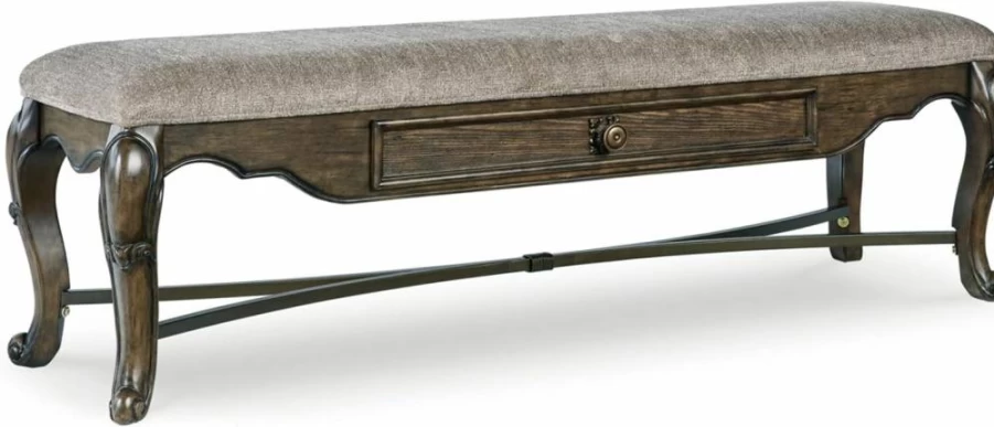 Signature Design by Ashley Maylee 63" Upholstered Dining Bench with Storage Drawer, Modern Dark Brown Kitchen Seating
