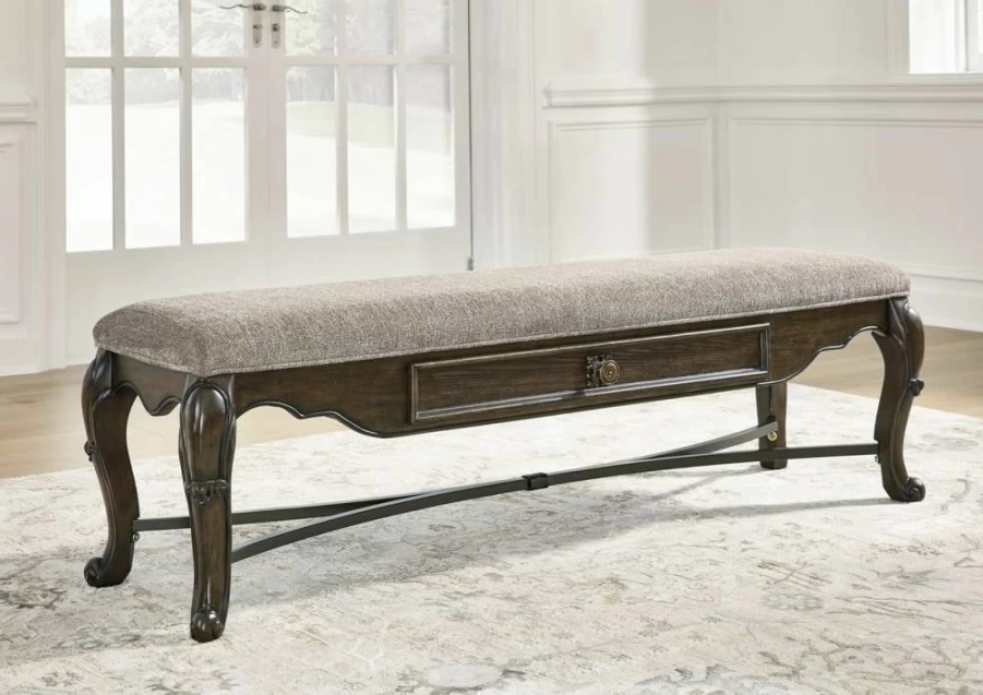 Signature Design by Ashley Maylee 63" Upholstered Dining Bench with Storage Drawer, Modern Dark Brown Kitchen Seating