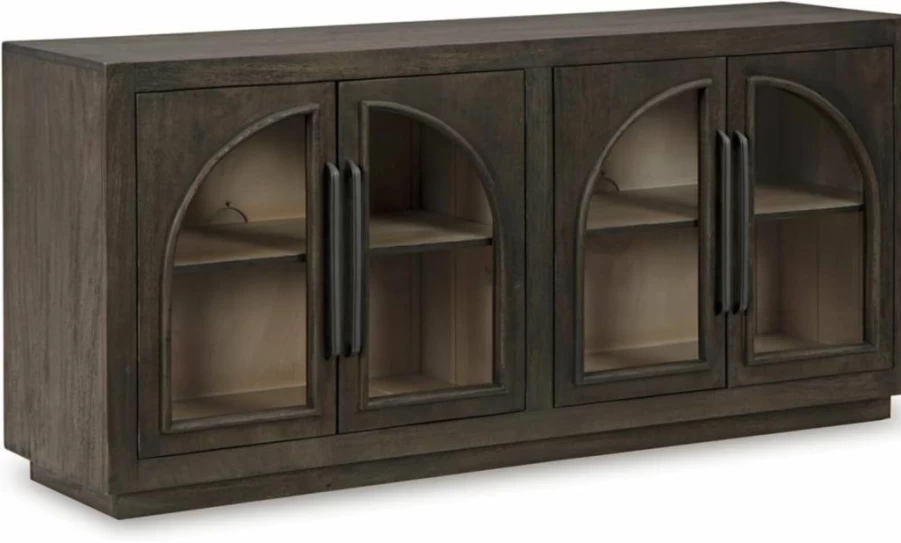 Signature Design by Ashley Dreley Dark Brown Accent Cabinet with Arched Glass Doors and 2 Shelves