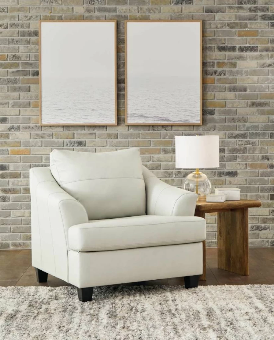 Signature Design by Ashley Genoa Contemporary Oversized Leather Match Chair in White – Modern Upholstered Living Room Seating