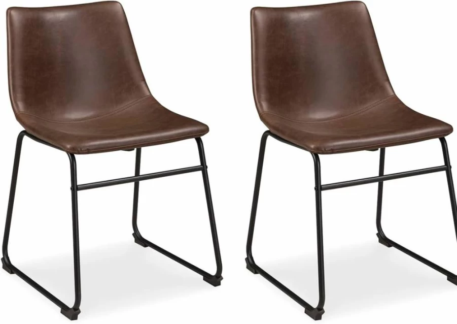 Signature Design by Ashley Mid-Century Modern Dining Bucket Chairs - Set of 2, Black/Brown Upholstery, 18.75" Seat Height