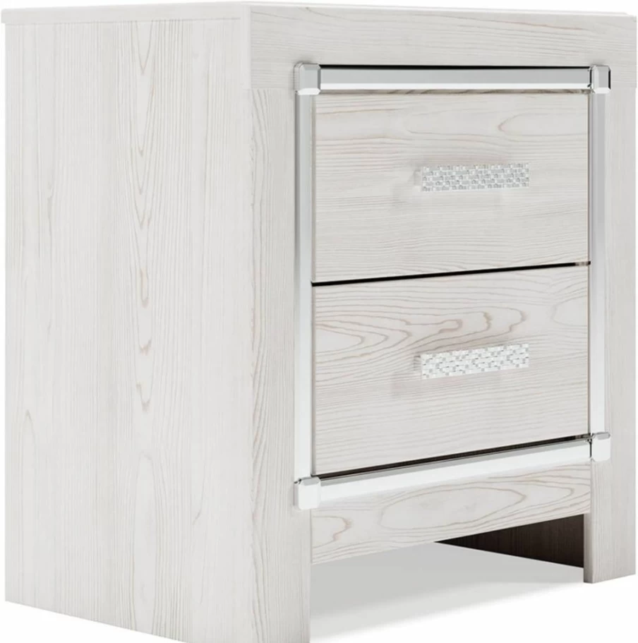 Signature Design by Ashley Lodanna Modern Glam Nightstand - 2 Drawers, USB & Wireless Charging, Gray Wood Grain, 24.41" Height