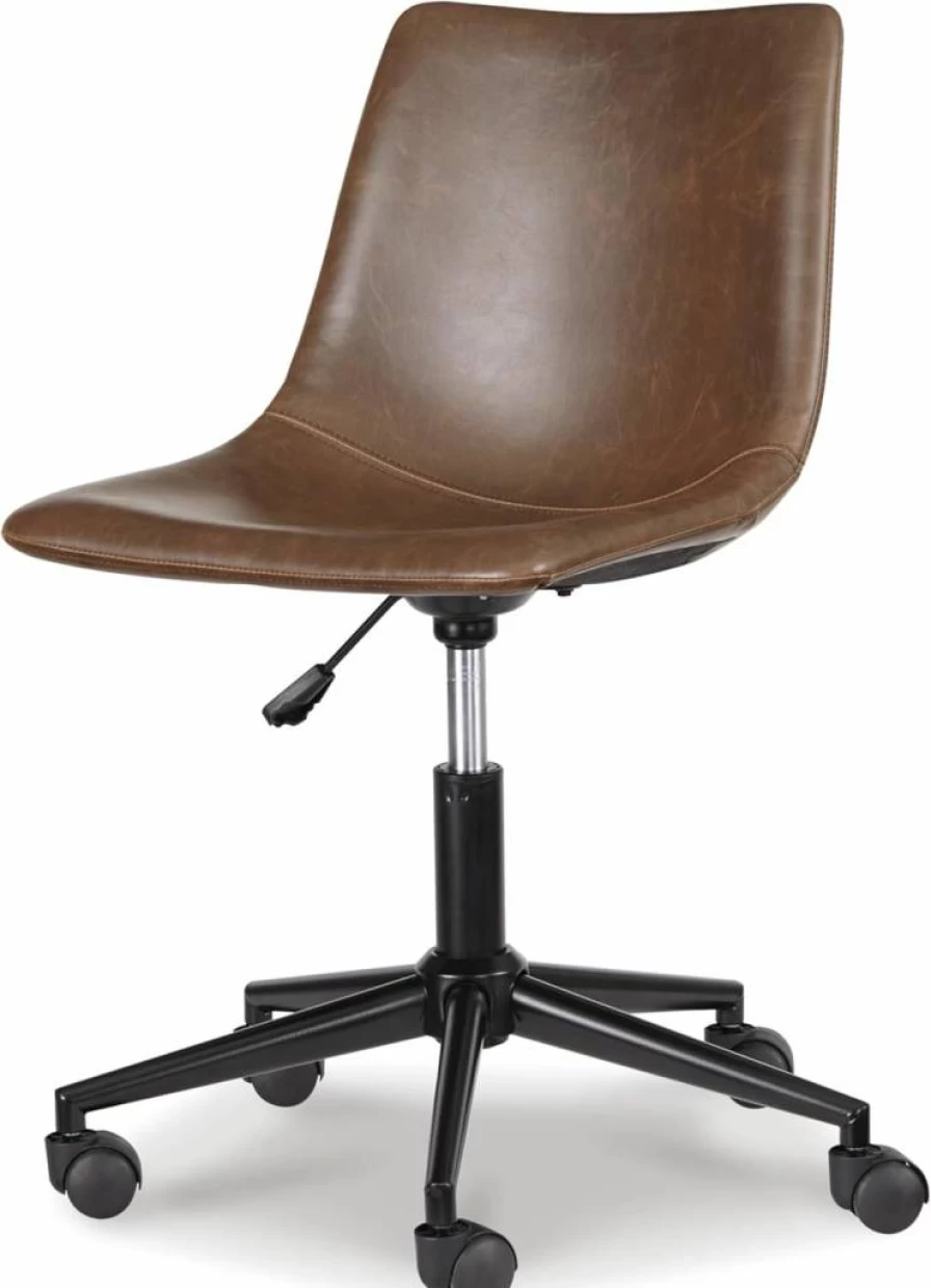 Signature Design by Ashley Black Faux Leather Adjustable Swivel Office Desk Chair with Bucket Seat