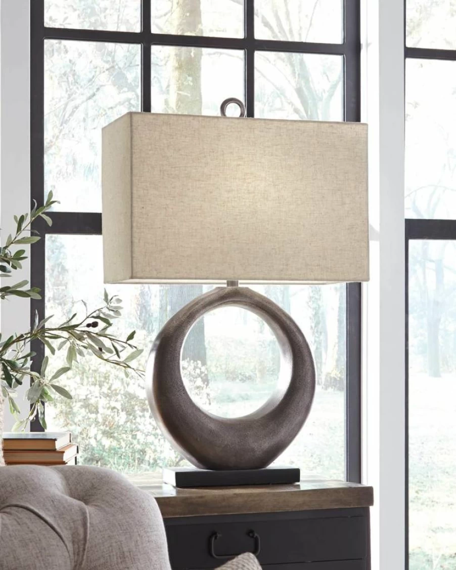 Signature Design by Ashley Saria 29.5" Antique Silver Table Lamp, Modern Eclectic Lighting for Home Decor