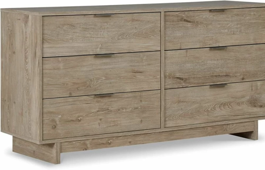 Signature Design by Ashley Oliah 6-Drawer Rustic Dresser in Light Brown - Solid Wood Chest of Drawers for Bedroom Storage