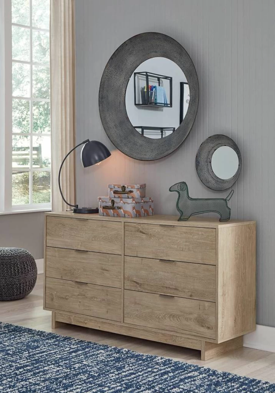 Signature Design by Ashley Oliah 6-Drawer Rustic Dresser in Light Brown - Solid Wood Chest of Drawers for Bedroom Storage