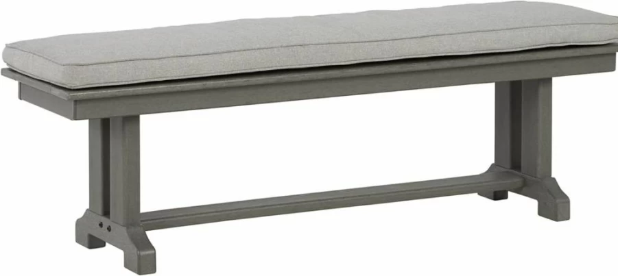 Signature Design by Ashley Visola Outdoor Patio Bench with Cushion - Gray HDPE Furniture for Garden, Deck, or Porch