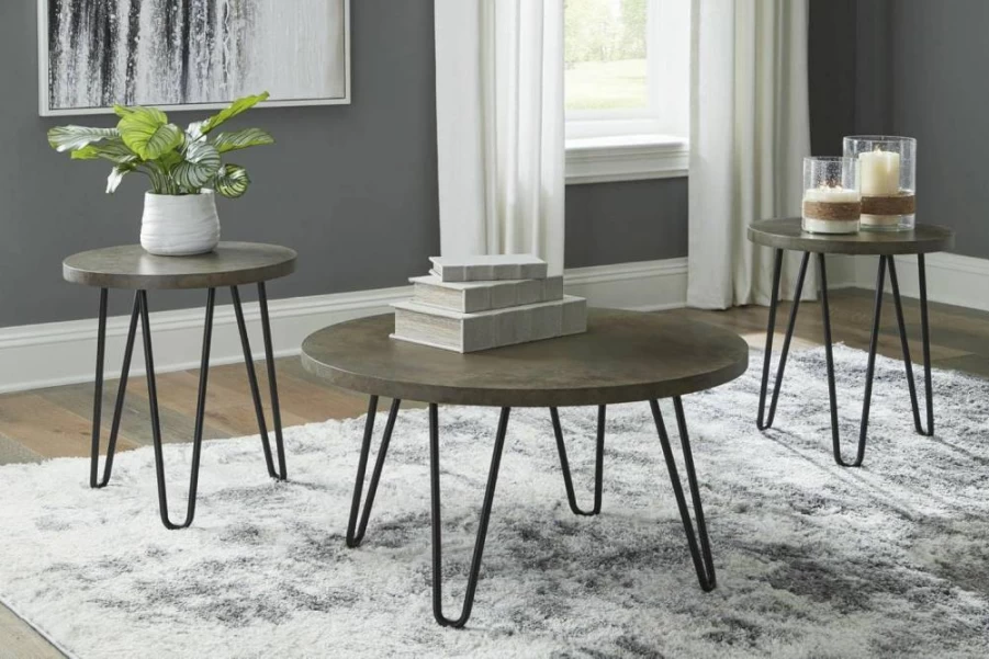 Signature Design by Ashley Maysville 3-Piece Coffee Table Set with Faux Marble Top - Black End Tables & Modern Living Room Furniture