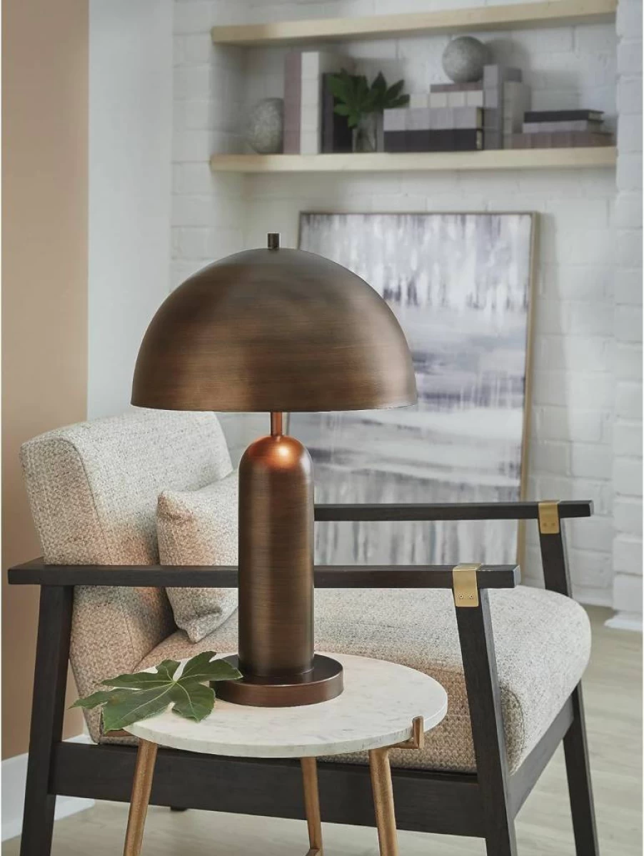 Signature Design by Ashley Wendfield Industrial Dark Brown Metal Table Lamp with On/Off Switch and Dual Sockets