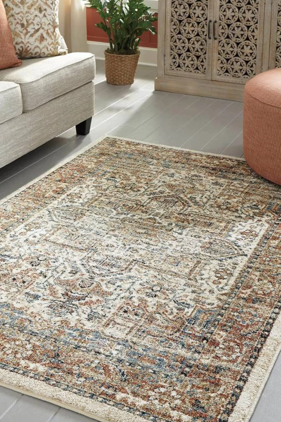 Signature Design by Ashley Jirair Traditional 8x10 Ft Medallion Pattern Area Rug in Brown & Cream Multi-Color for Living Room Decor
