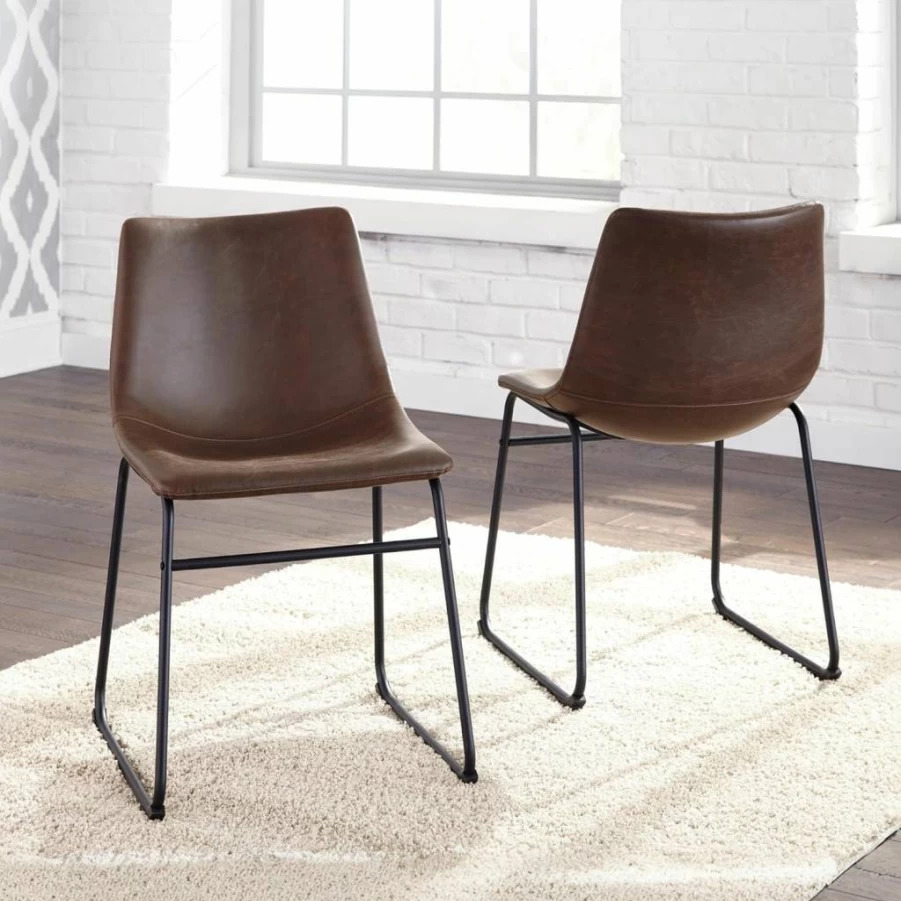 Signature Design by Ashley Centiar 19" Urban Industrial Faux Leather Bucket Dining Chairs, Set of 2, Gray