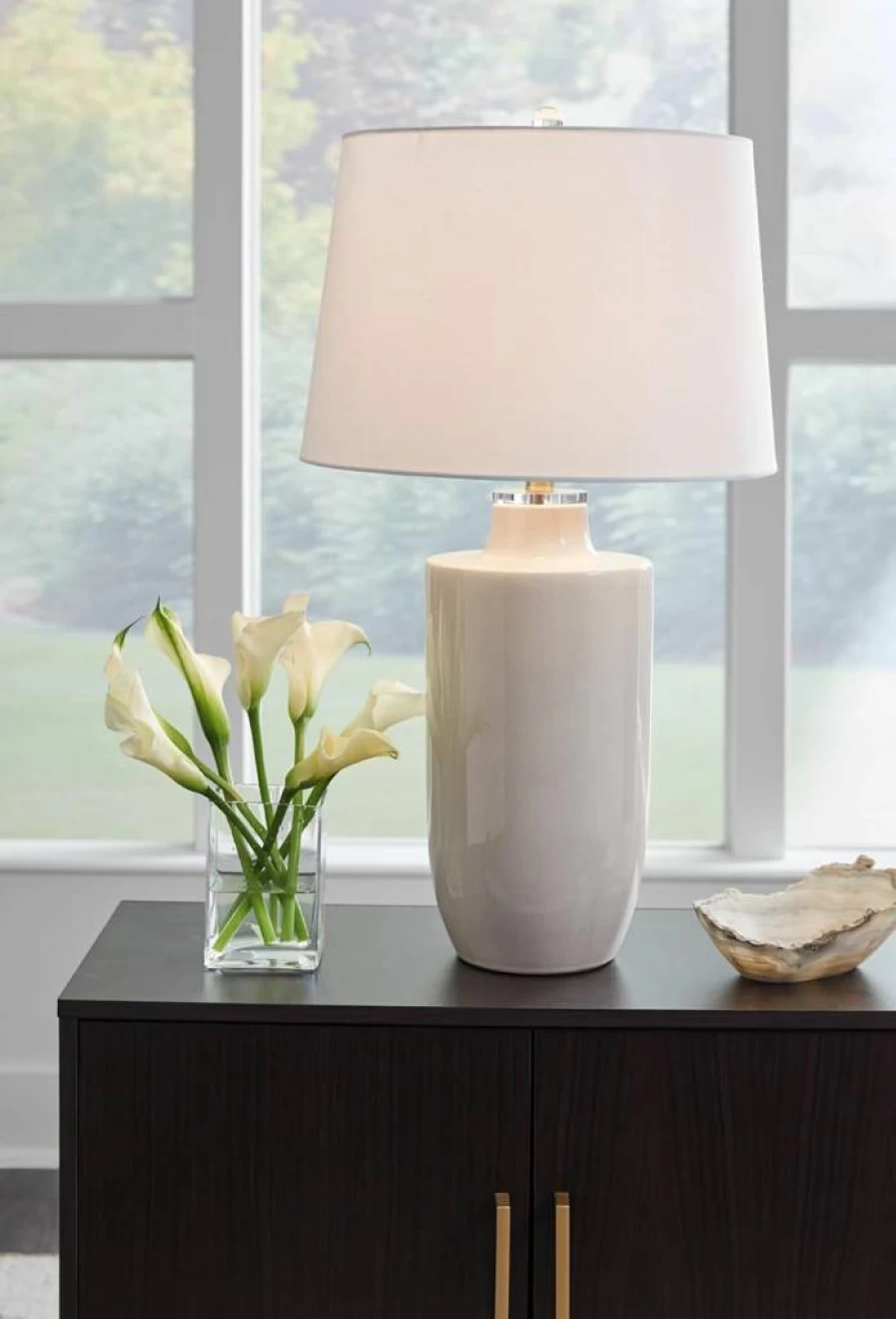 Signature Design by Ashley Cylener Vintage Ceramic Table Lamp - 3-Way Switch, White & Beige Home Decor Lighting