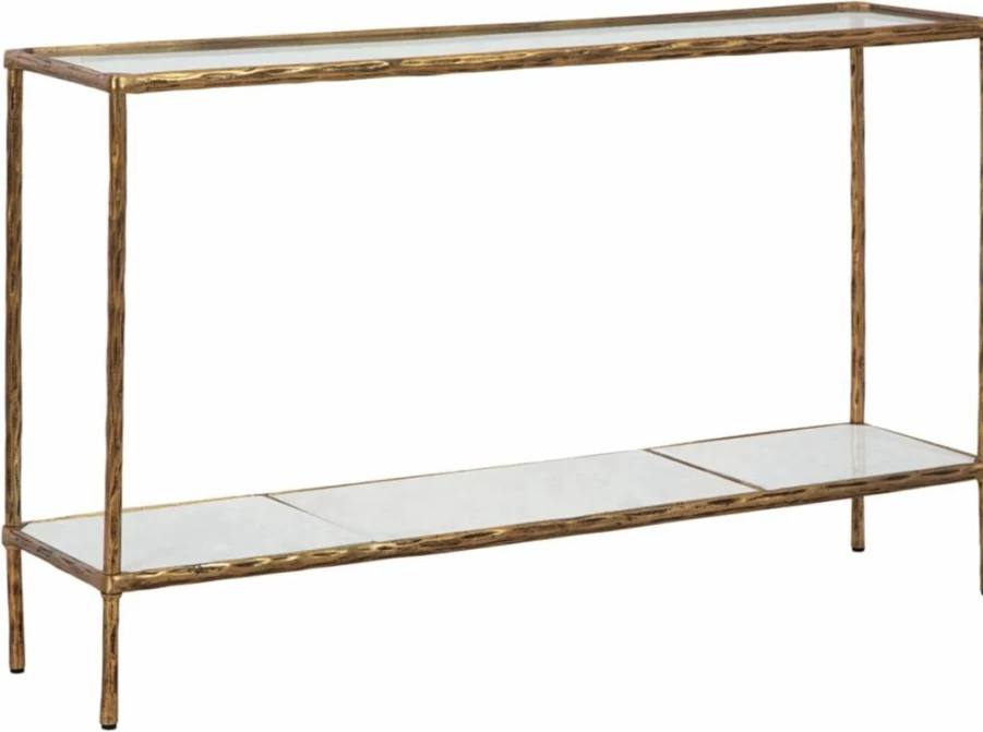 Signature Design by Ashley Ryandale Modern Sofa Table with Antique Brass Finish - Stylish Console Table for Living Room
