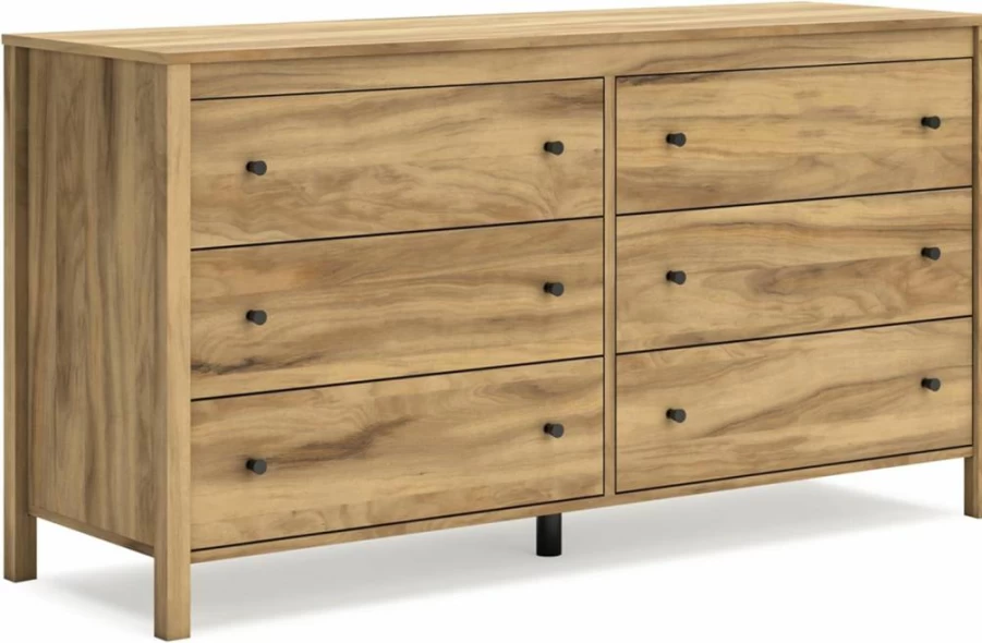 Signature Design by Ashley Bermacy 6-Drawer Dresser with Safety Stop, Light Brown Casual Bedroom Chest