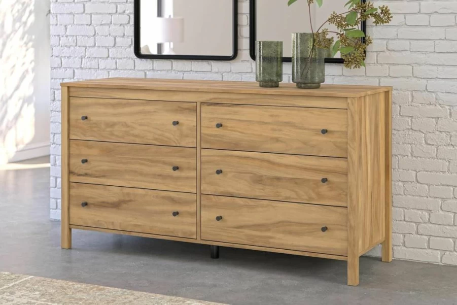 Signature Design by Ashley Bermacy 6-Drawer Dresser with Safety Stop, Light Brown Casual Bedroom Chest