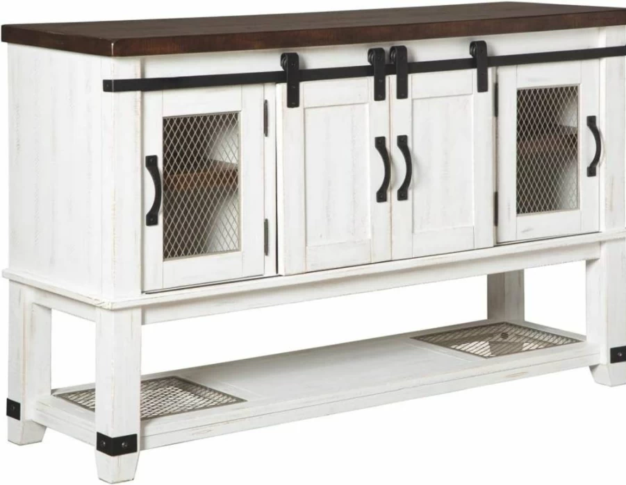 Signature Design by Ashley Valebeck Farmhouse White & Brown Buffet Cabinet for Dining Room Storage
