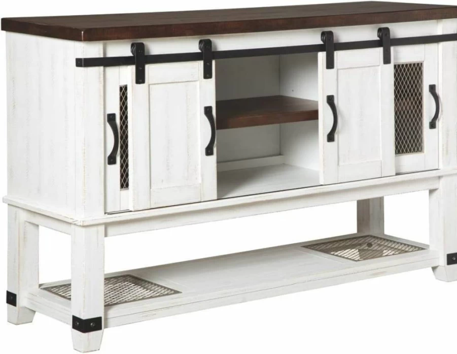 Signature Design by Ashley Valebeck Farmhouse White & Brown Buffet Cabinet for Dining Room Storage