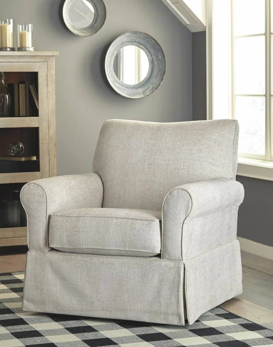 Signature Design by Ashley Searcy Gray Upholstered Swivel Glider Accent Chair for Living Room