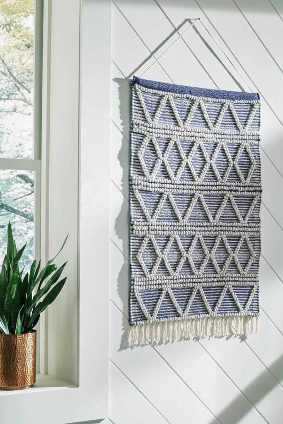 Signature Design by Ashley Fogridge Bohemian Striped Polyester Tapestry - Blue & Light Gray Wall Art for Indoor & Outdoor Decor