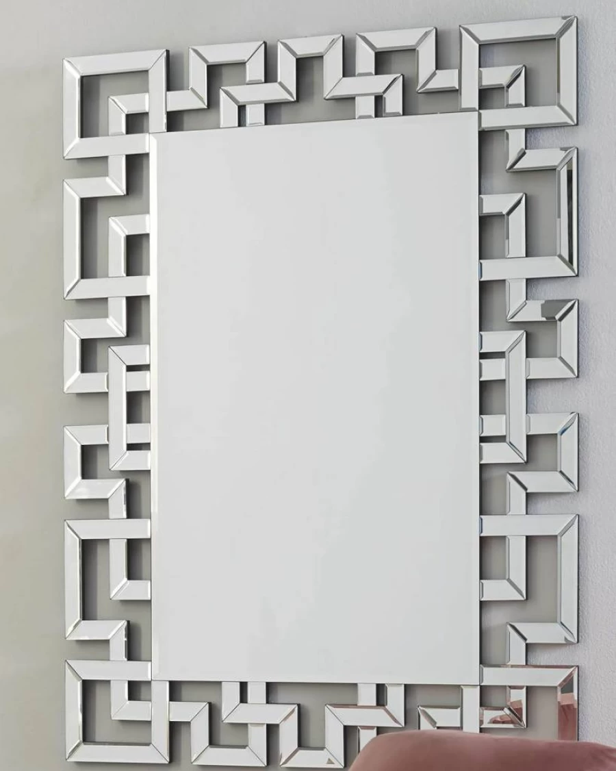 Signature Design by Ashley Jasna Modern Silver Rectangular Accent Mirror with Greek Key Detailing