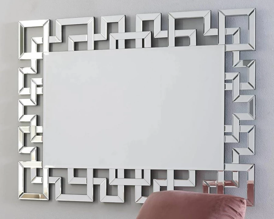 Signature Design by Ashley Jasna Modern Silver Rectangular Accent Mirror with Greek Key Detailing