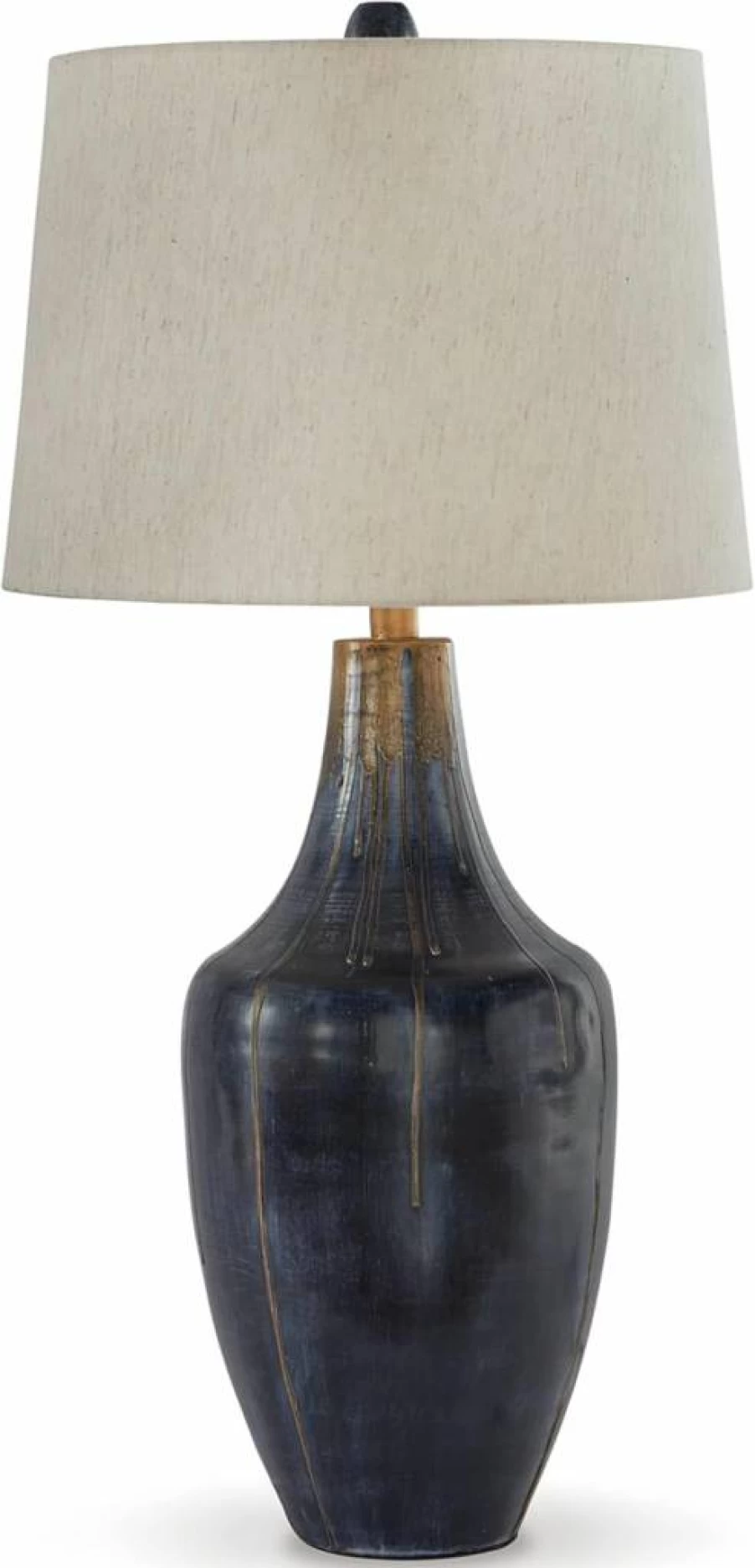 Signature Design by Ashley Evania 30" Modern Distressed Metal Table Lamp in Dark Blue & Gold Finish
