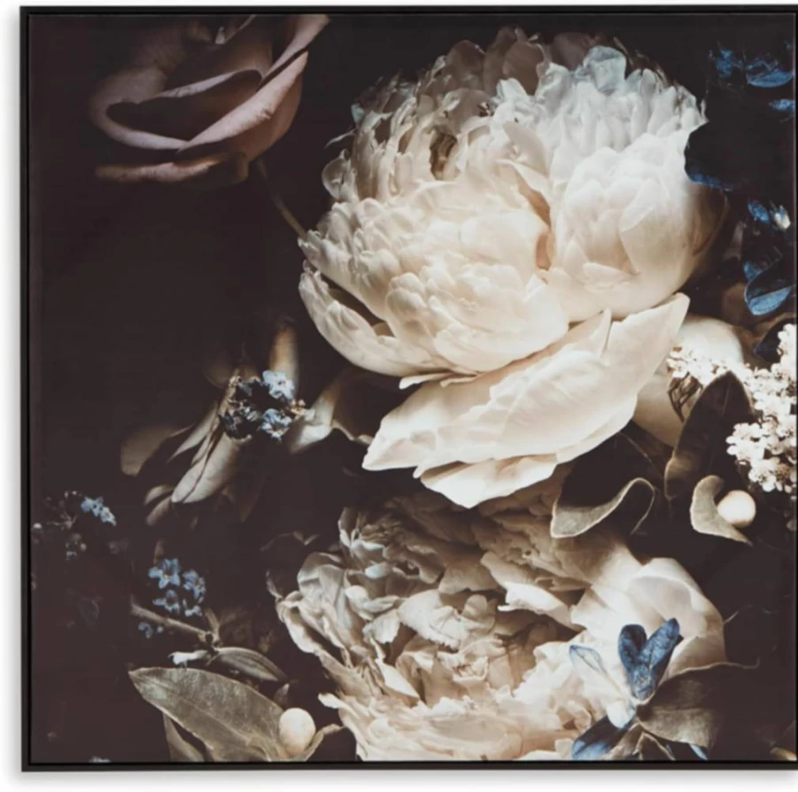 Signature Design by Ashley Hurshaw 40x40 Floral Framed Canvas Wall Art in Beige & Dark Brown, Square Gallery Wrapped Home Decor