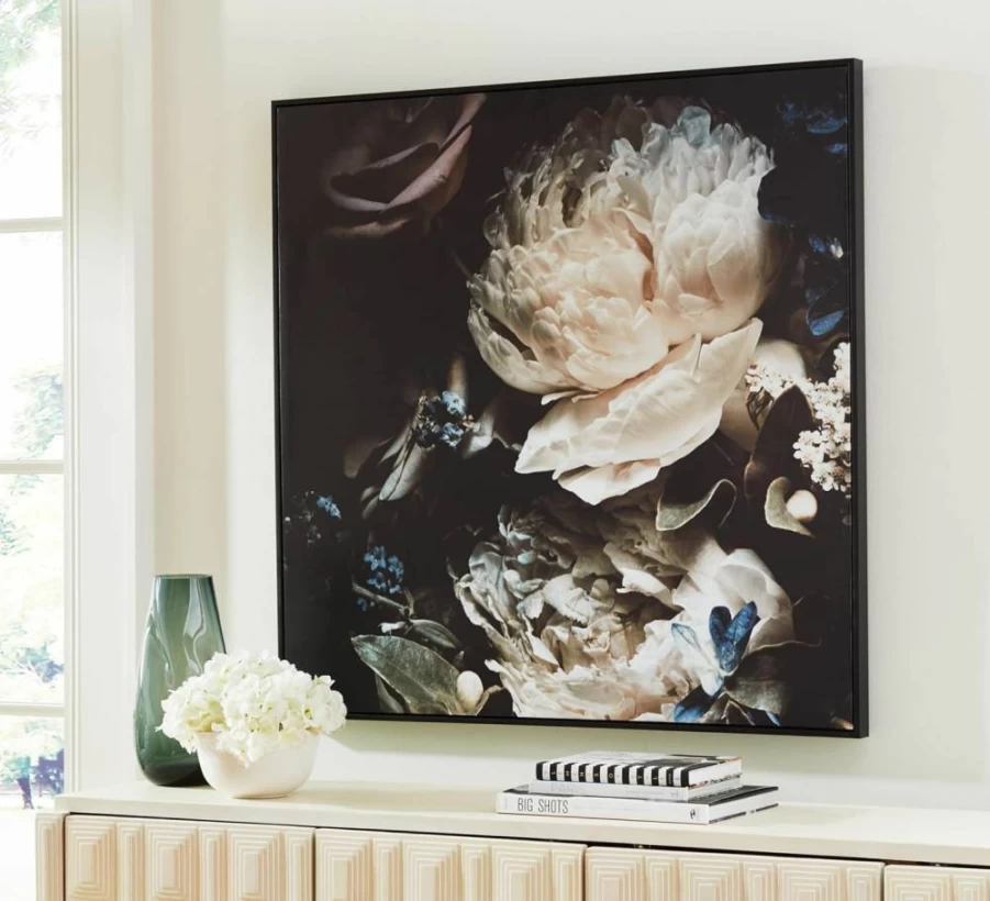 Signature Design by Ashley Hurshaw 40x40 Floral Framed Canvas Wall Art in Beige & Dark Brown, Square Gallery Wrapped Home Decor