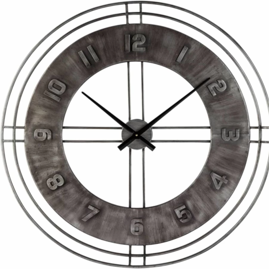 Signature Design by Ashley Ana Sofia Antique Gray Industrial Metal Wall Clock – Rustic Farmhouse Decor
