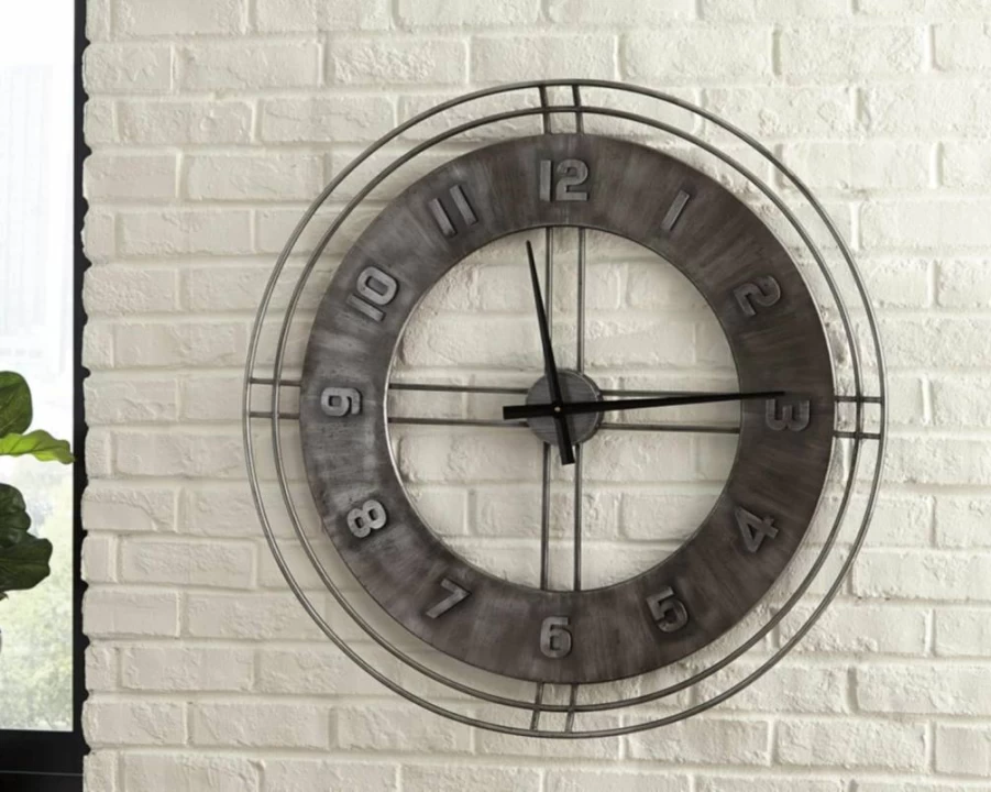 Signature Design by Ashley Ana Sofia Antique Gray Industrial Metal Wall Clock – Rustic Farmhouse Decor