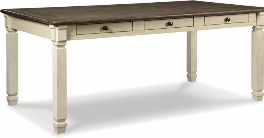 Signature Design by Ashley Bolanburg Whitewash Farmhouse Dining Table with Drawers - Extendable, Seats 6, Rustic Kitchen Table