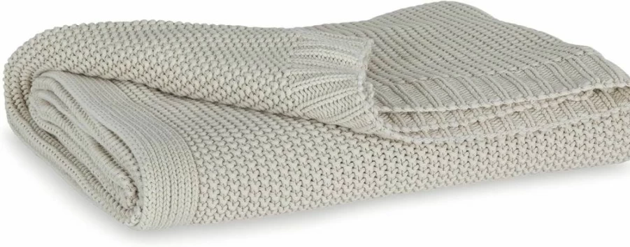 Signature Design by Ashley Gayelery Modern Knit Throw Blanket - Soft Machine Washable Beige Afghan for Couch & Bed