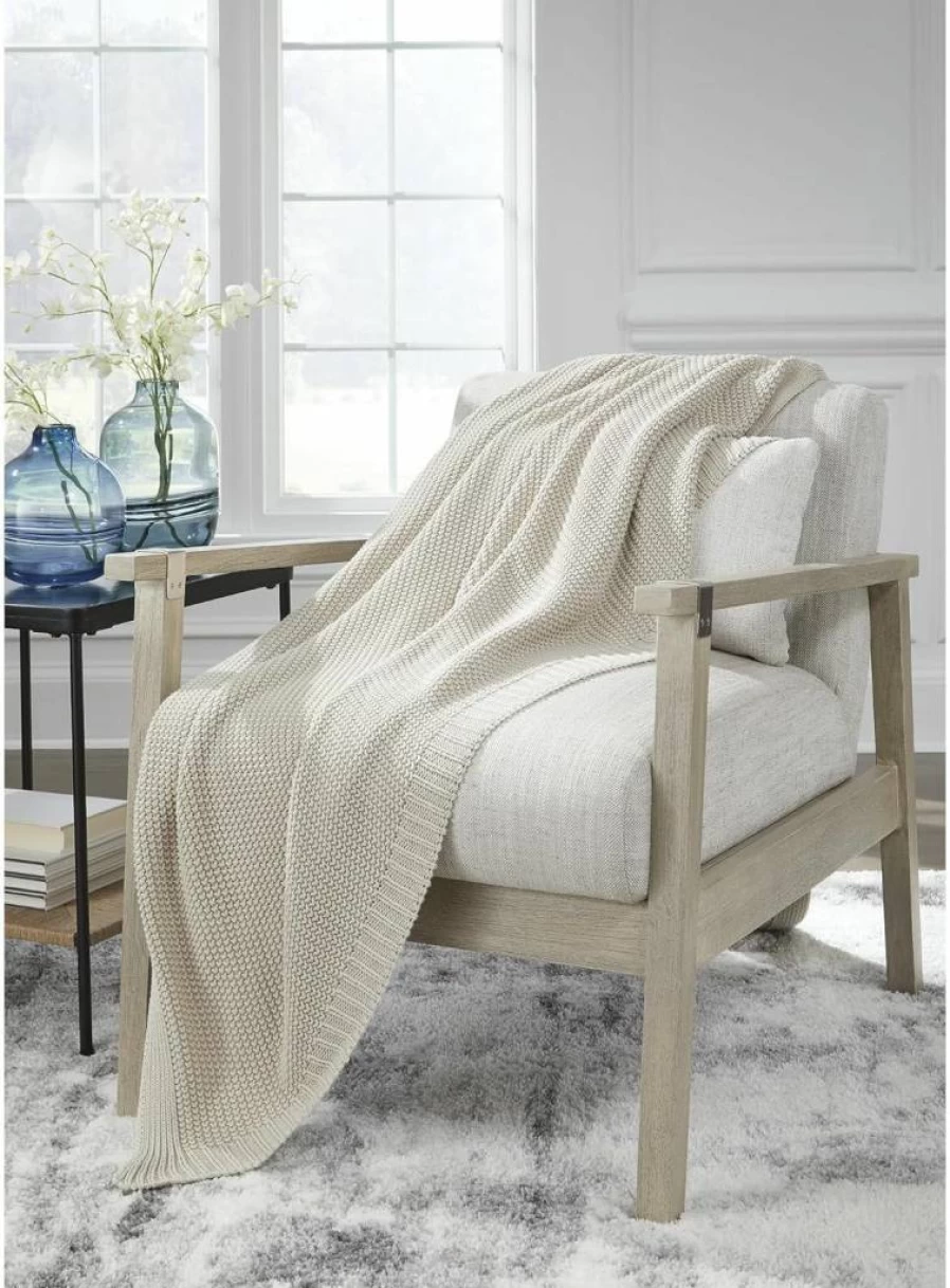 Signature Design by Ashley Gayelery Modern Knit Throw Blanket - Soft Machine Washable Beige Afghan for Couch & Bed