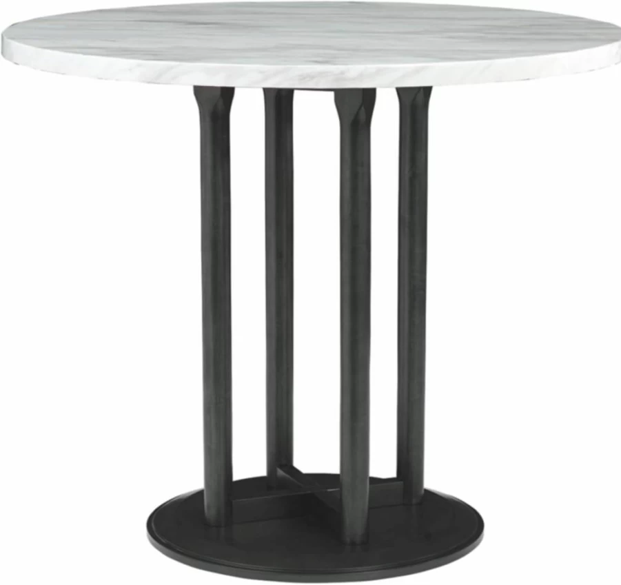 Signature Design by Ashley Centiar 42" Round Counter Height Dining Table - Modern Black & White Faux Marble Top Kitchen Table