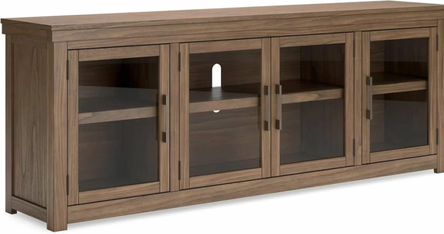 Signature Design by Ashley BorderNest 85" TV Stand for TVs Up to 97" - Dark Brown with 3 Cabinets, 4 Doors & Adjustable Shelves