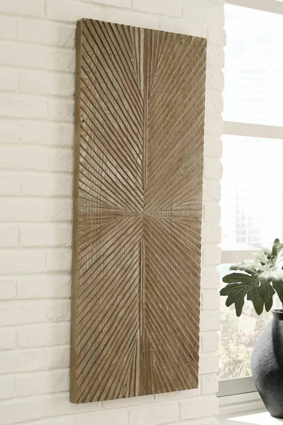 Signature Design by Ashley Lenora Rustic Sunburst Wood Wall Art, 20x48 Inches, Brown, Handcrafted Home Decor